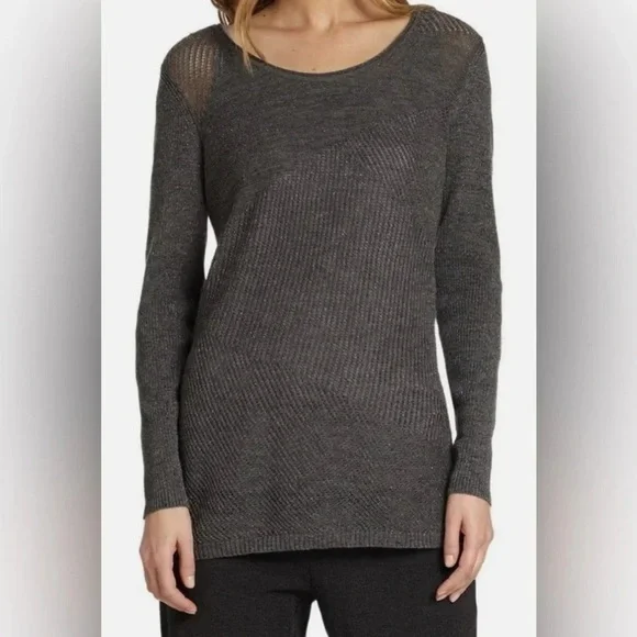 Eileen Fisher Scoop Neck Merino Wool Metallic Thread Geometric Sweater Long Line - Picture 2 of 11